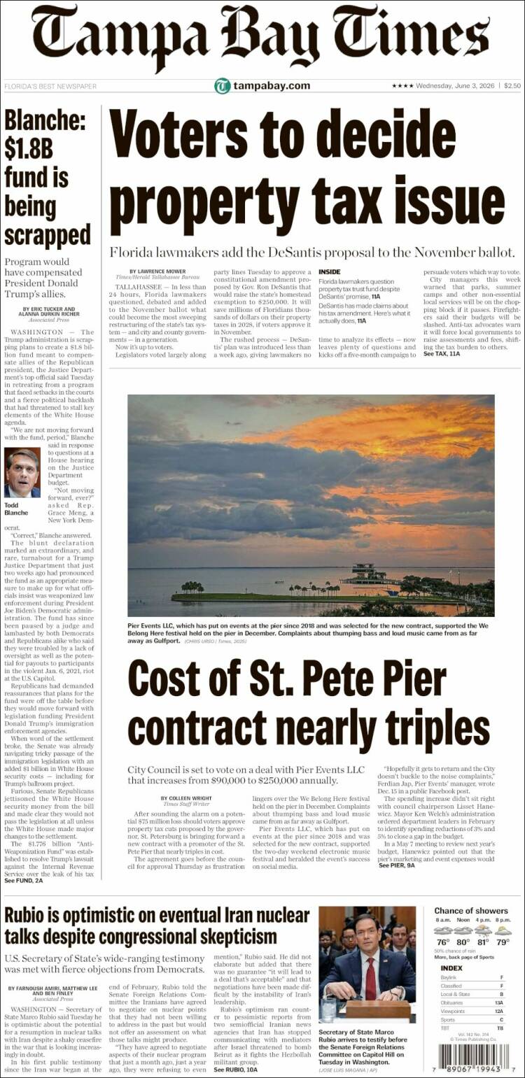 Portada de Tampa Bay Times (USA)