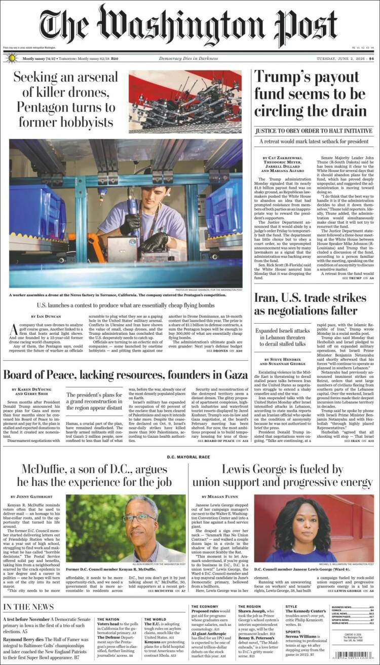 Portada de The Washington Post (USA)