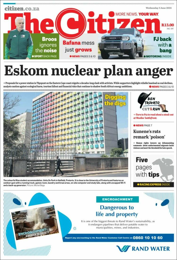 Portada de The Citizen (Sud&aacute;frica)