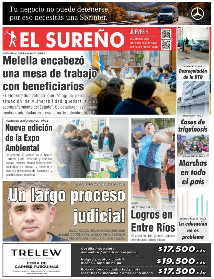 Portada de Diario El Sureño (Argentina)