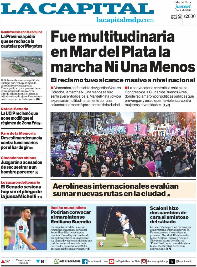 Portada de Diario La Capital - Mar del Plata (Argentina)
