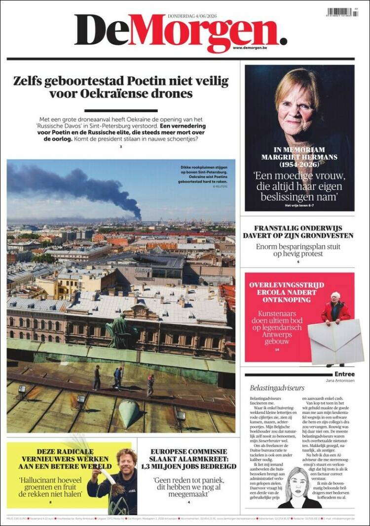 Portada de De Morgen (B&eacute;lgica)