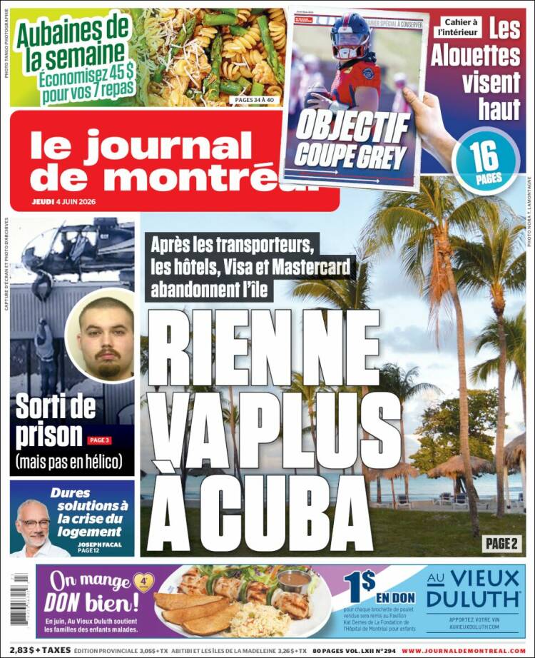 Portada de Le Journal de Montréal (Canad&aacute;)