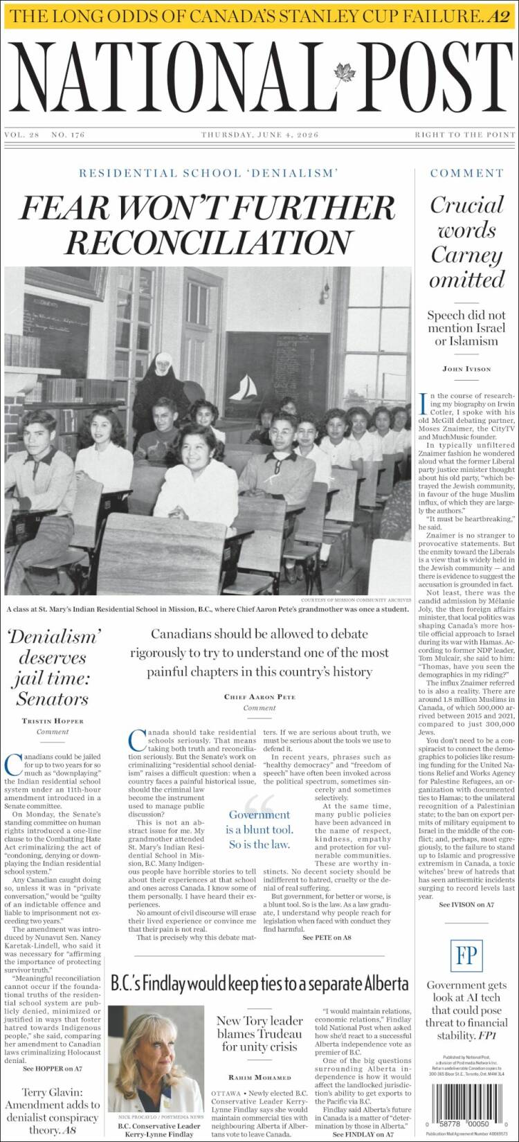 Portada de The National Post (Canad&aacute;)