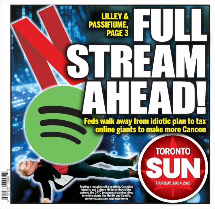 Portada de The Toronto Sun (Canad&aacute;)