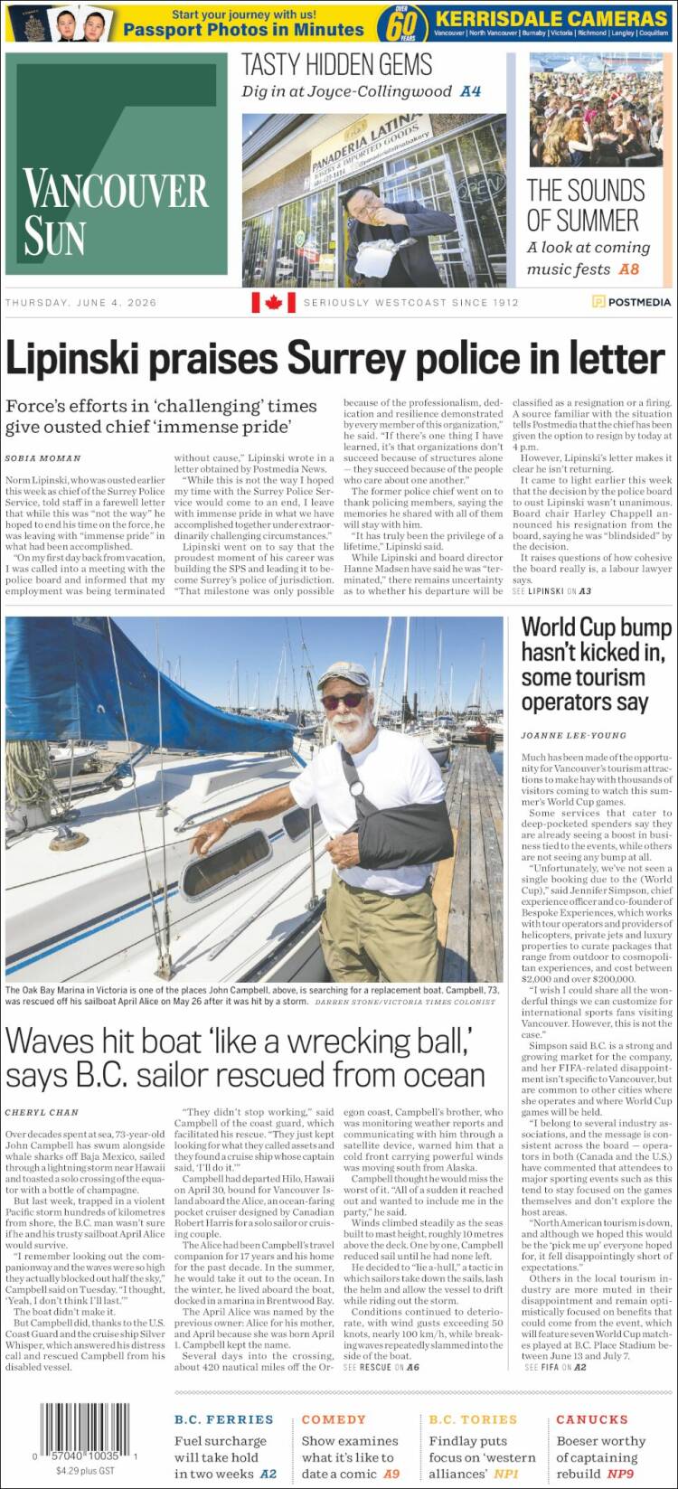 Portada de The Vancouver Sun (Canad&aacute;)
