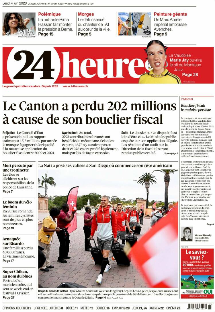 Portada de 24 Heures (Suiza)