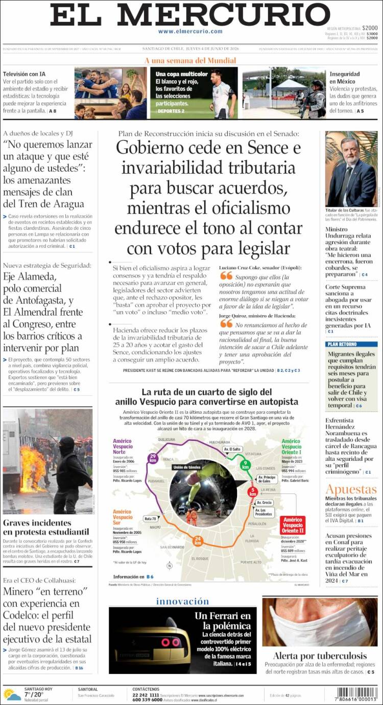 Portada de El Mercurio (Chile)