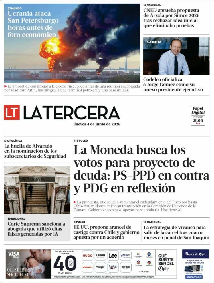 Portada de La Tercera (Chile)