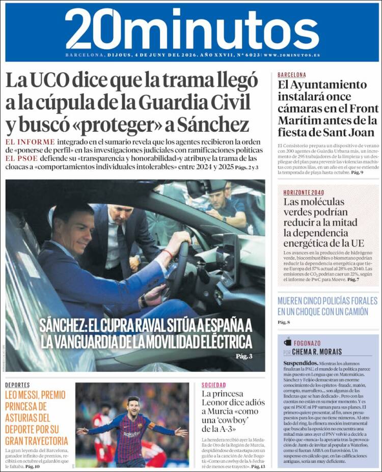 Portada de 20 Minutos - Barcelona (Espa&ntilde;a)