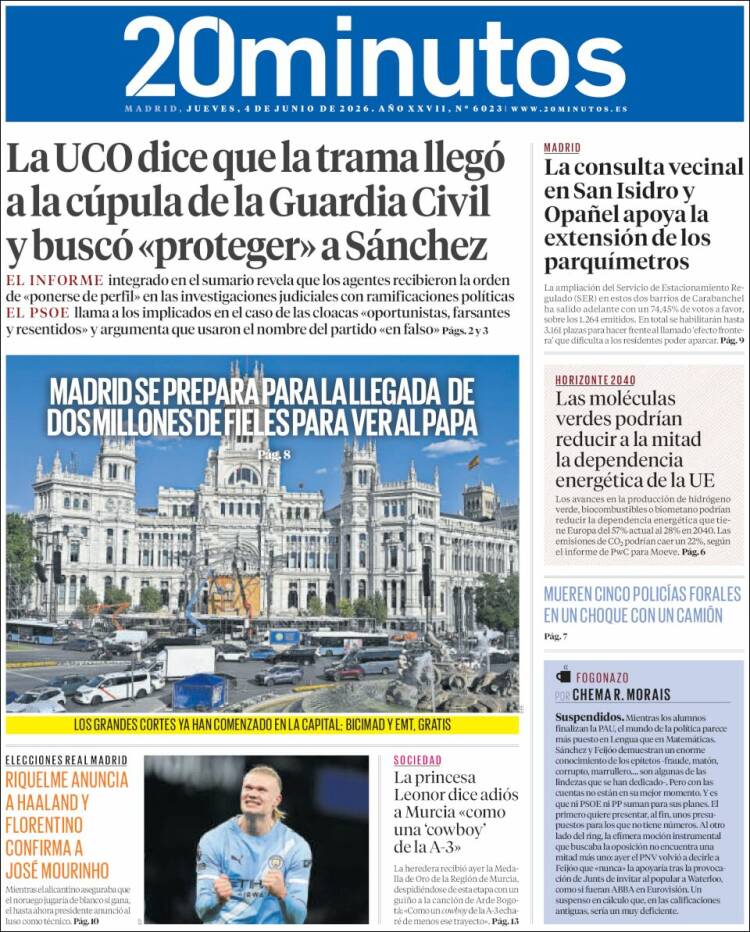 Portada de 20 Minutos - Madrid (Espa&ntilde;a)