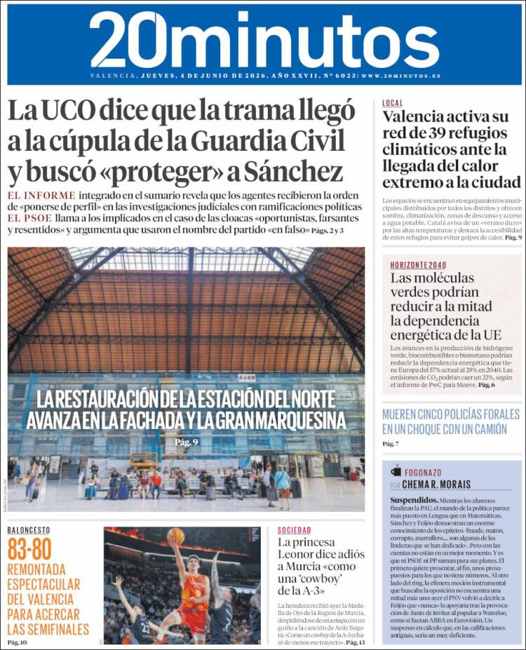 Portada de 20 Minutos - Valencia (Espa&ntilde;a)