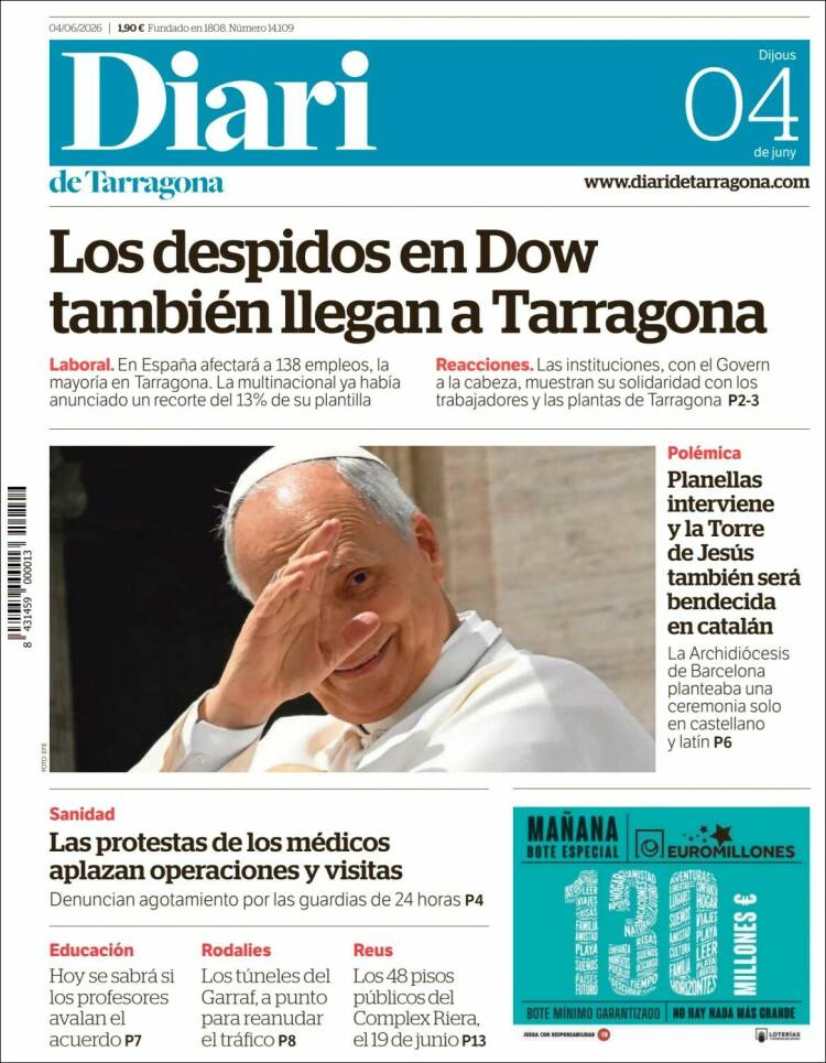 Portada de Diari de Tarragona (Espa&ntilde;a)