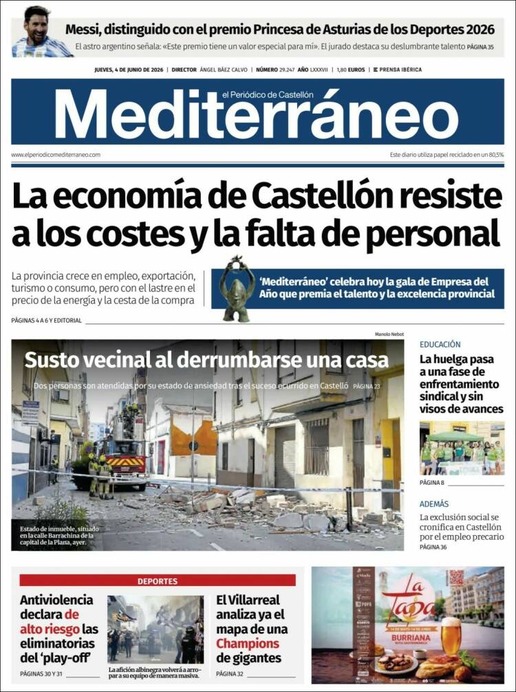 Portada de El Periódico Mediterraneo (Espa&ntilde;a)