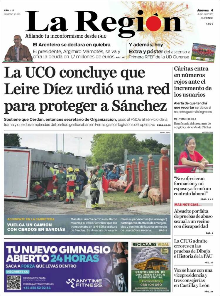 Portada de La Región de Ourense (Espa&ntilde;a)