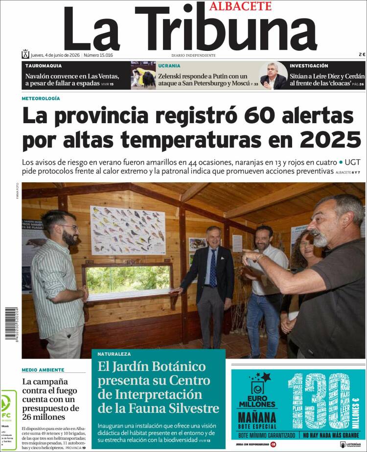 Portada de La Tribuna de Albacete (Espa&ntilde;a)