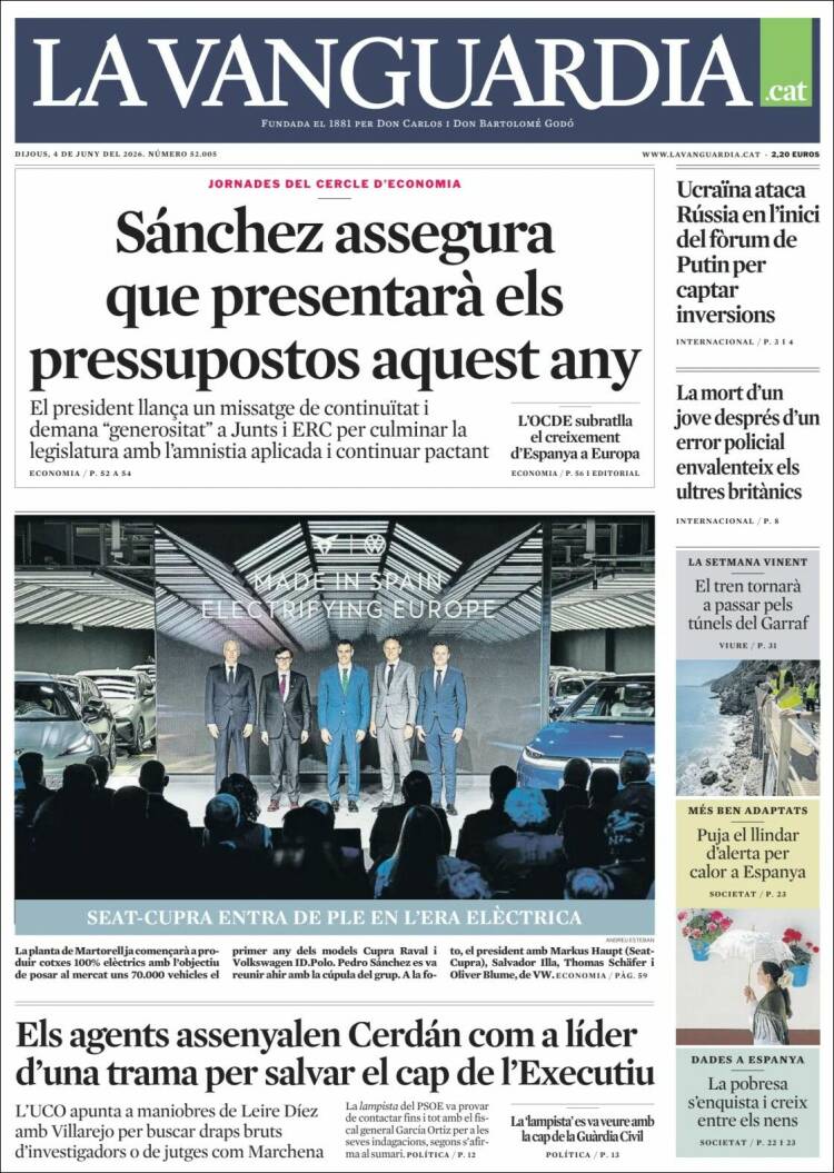 Portada de La Vanguardia (Espa&ntilde;a)