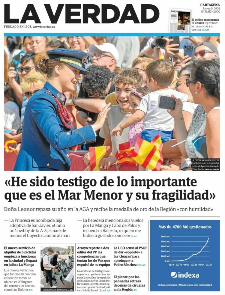 Portada de La Verdad de Cartagena (Espa&ntilde;a)