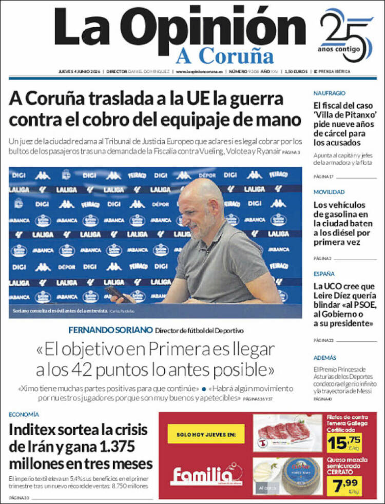 Portada de La Opinión de A Coruña (Espa&ntilde;a)
