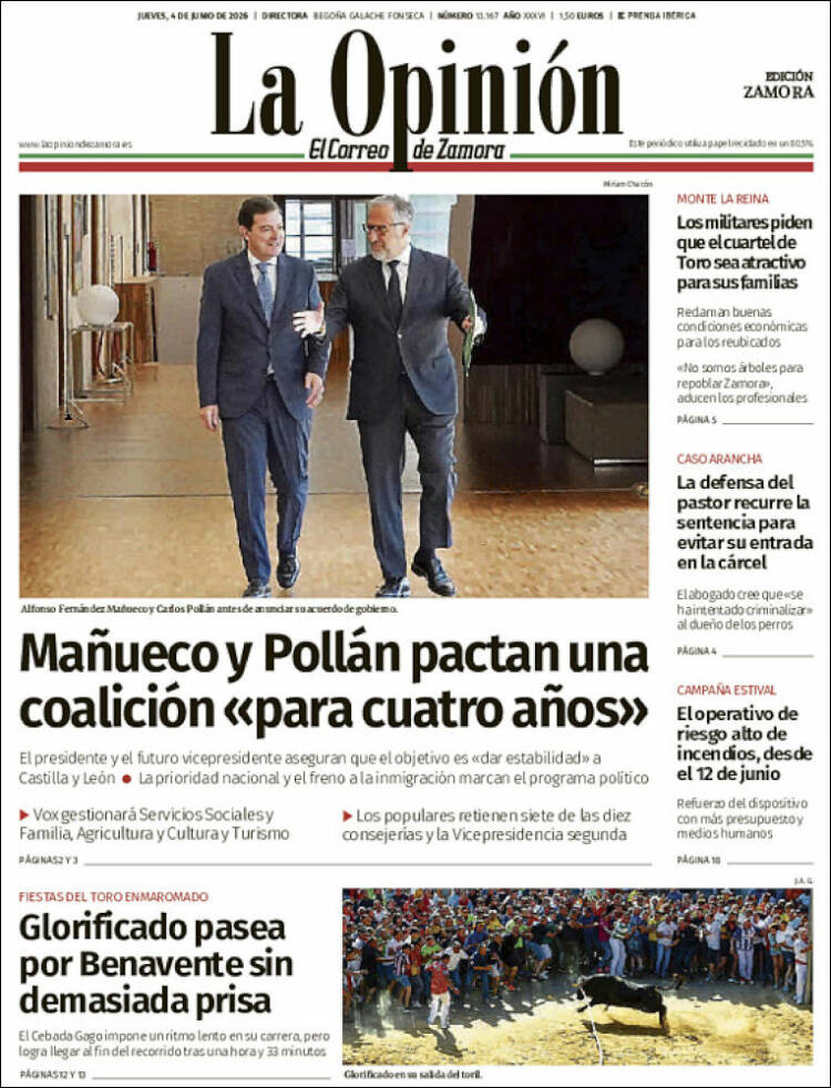 Portada de La Opinión - El Correo de Zamora (Espa&ntilde;a)