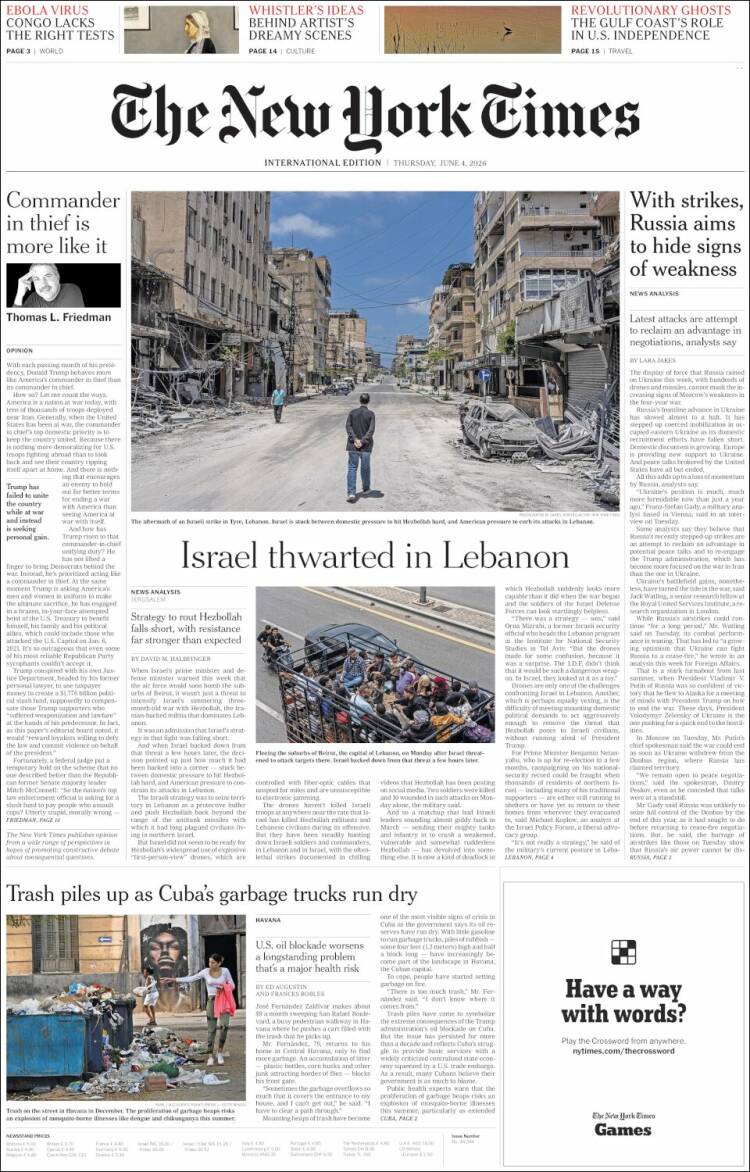 Portada de International New York Times (Europa)