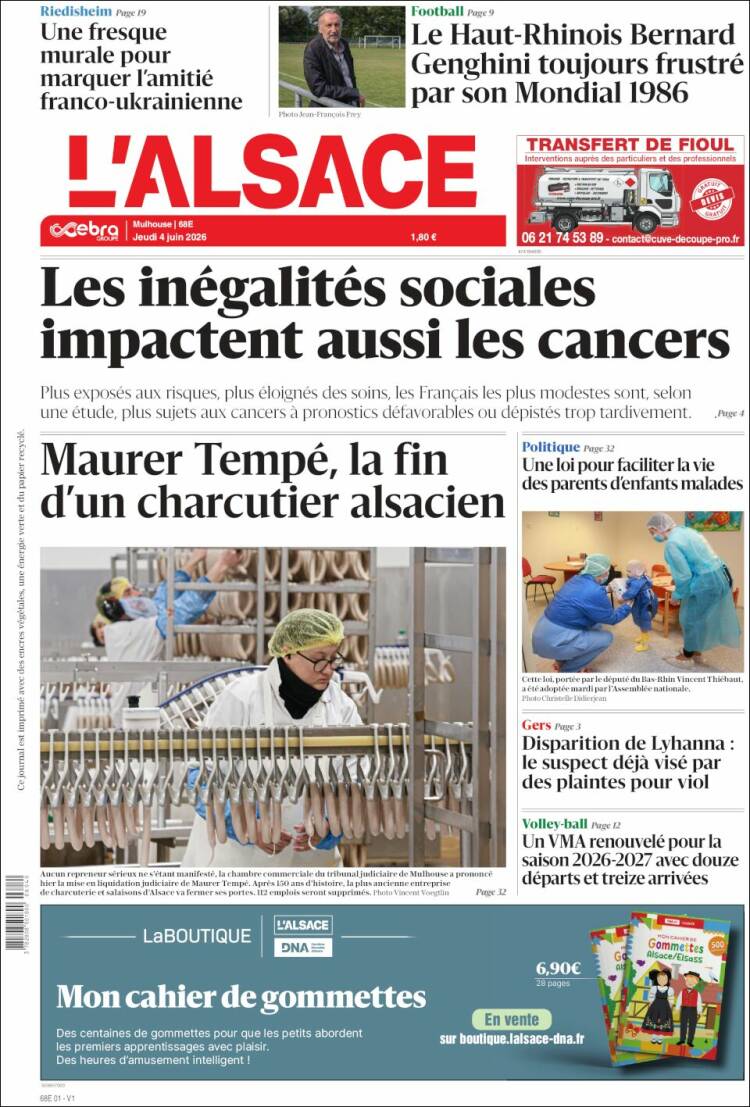 Portada de Journal L'Alsace (Francia)