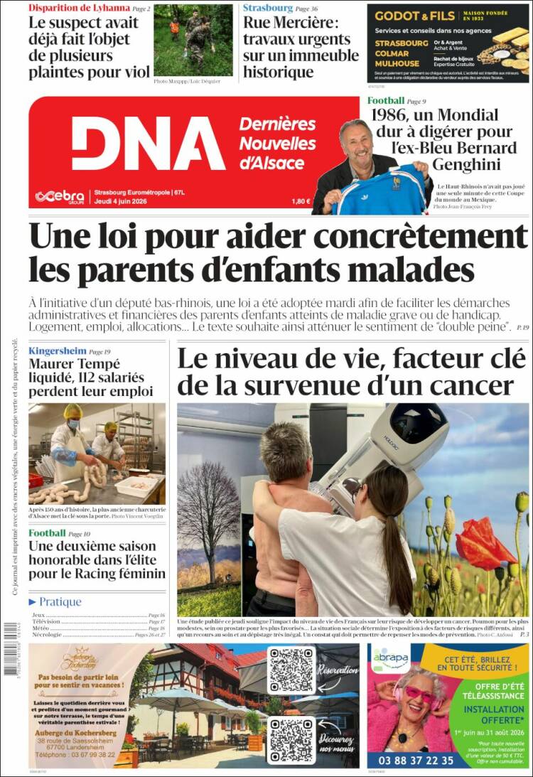 Portada de Les Dernières Nouvelles d'Alsace (Francia)