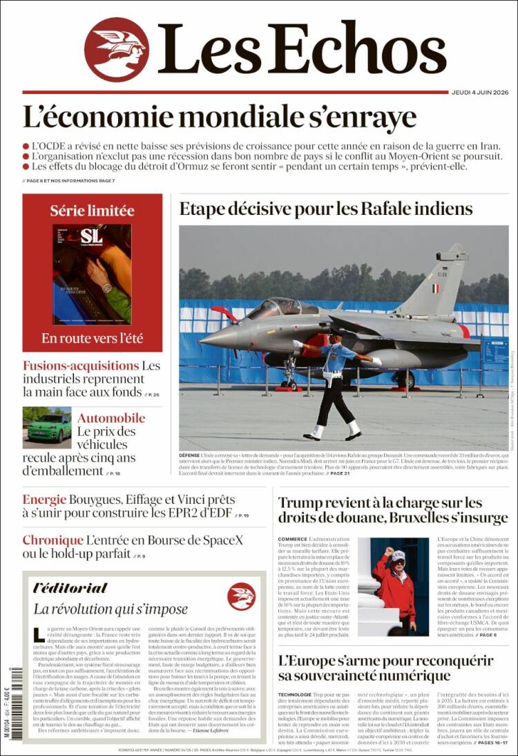 Portada de Les Echos (Francia)