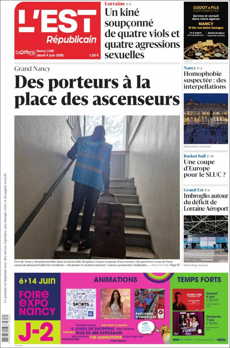 Portada de L'Est Republicain (Francia)