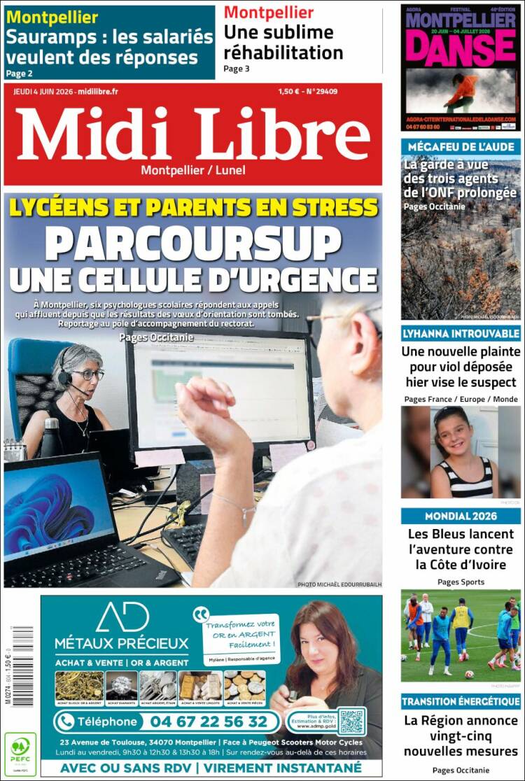 Portada de Midi Libre (Francia)