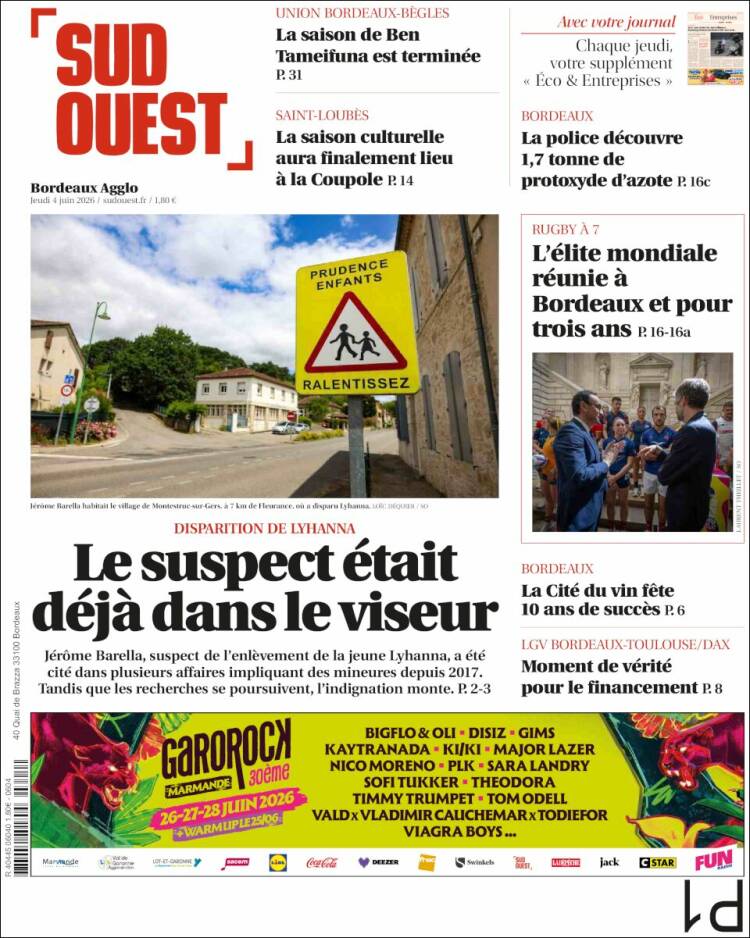 Portada de Sud Ouest (Francia)
