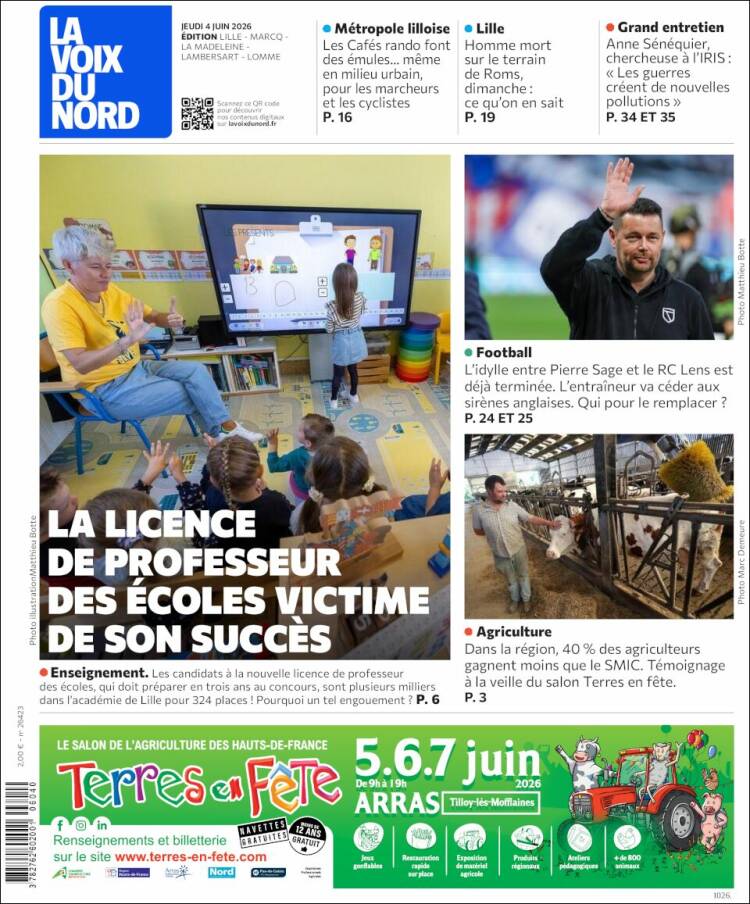 Portada de La Voix du Nord (Francia)