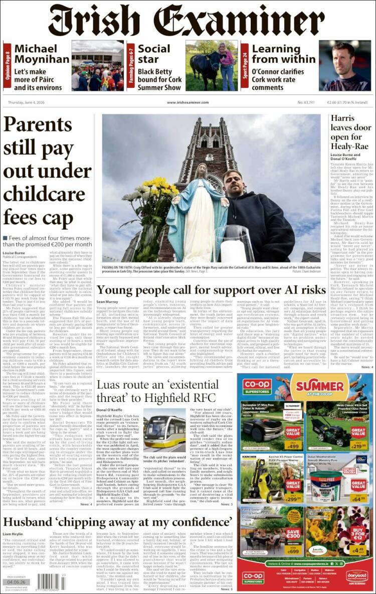 Portada de Irish Examiner (Irlanda)