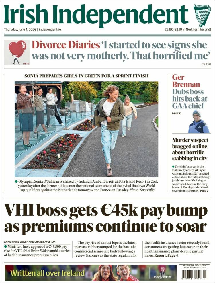 Portada de Irish Independent (Irlanda)