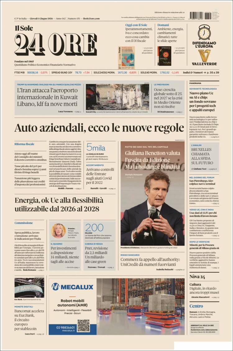 Portada de Il Sole 24 ORE (Italia)