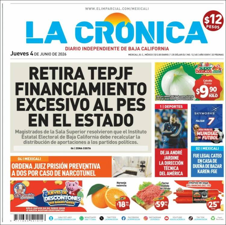 Portada de La Crónica de Baja California (M&eacute;xico)