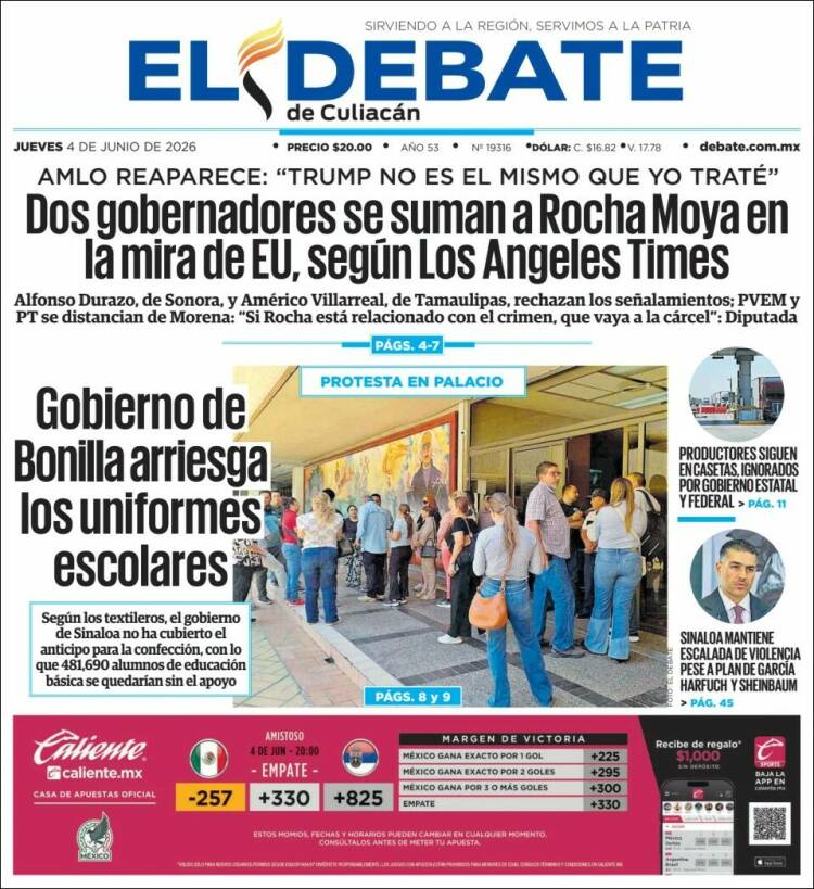 Portada de El Debate de Culiacán (M&eacute;xico)