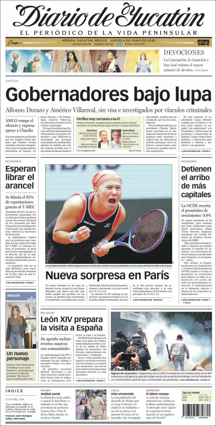 Portada de Diario de Yucatán (M&eacute;xico)