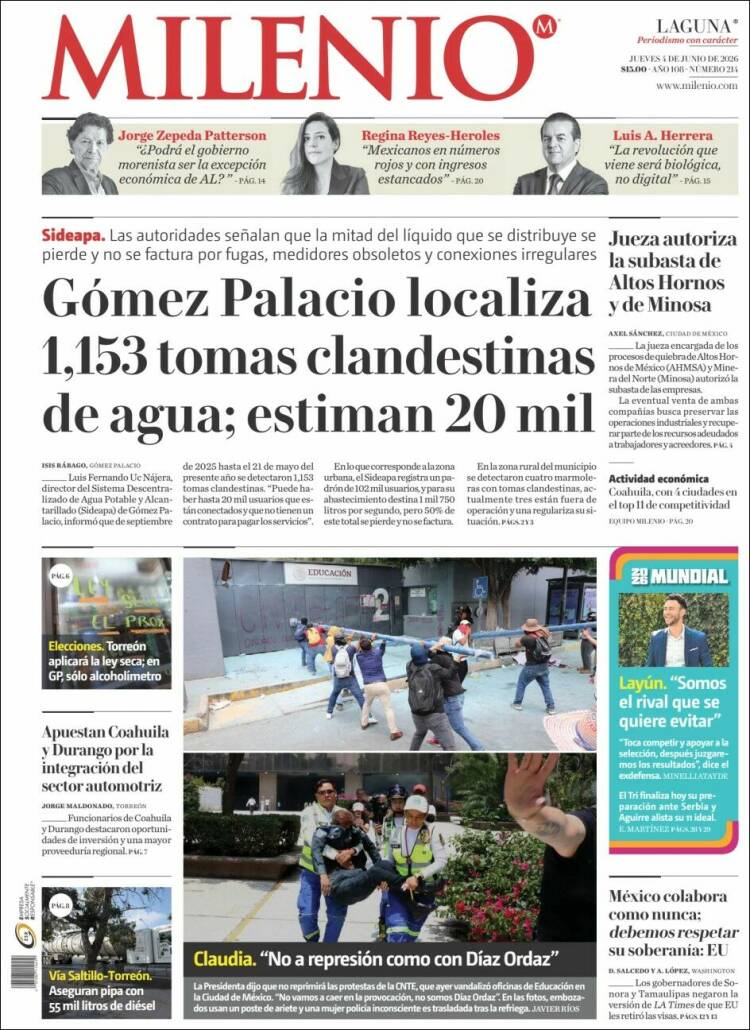 Portada de Milenio - Laguna (M&eacute;xico)