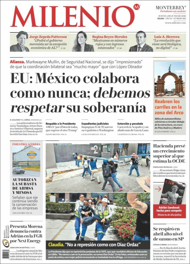 Portada de Milenio de Monterrey (M&eacute;xico)