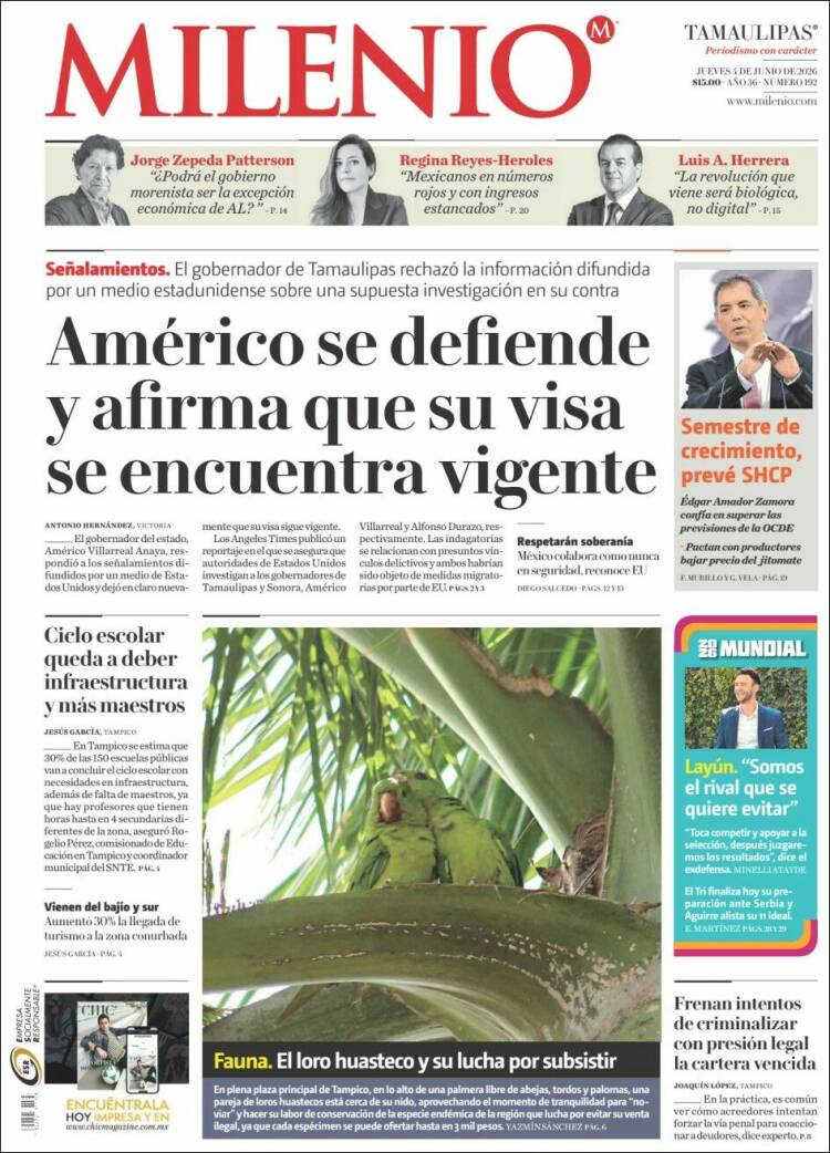 Portada de Milenio - Tamaulipas (M&eacute;xico)