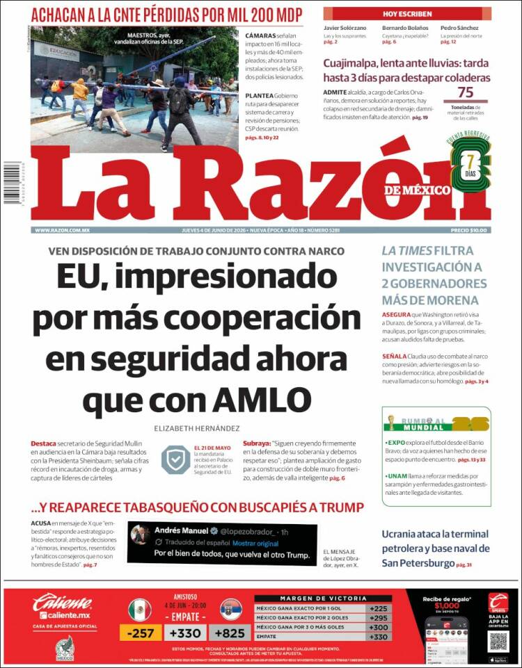 Portada de La Razón (M&eacute;xico)