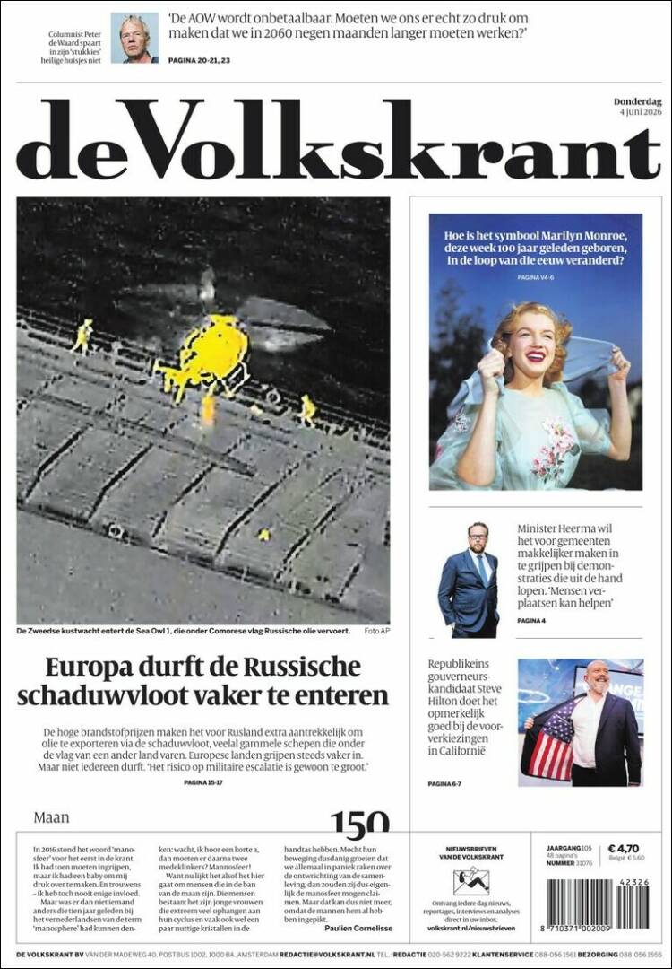 Portada de De Volkskrant (Pa&iacute;ses Bajos)
