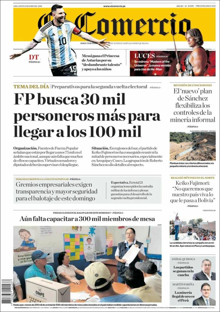 Portada de El Comercio (Per&uacute;)