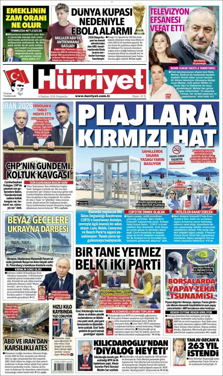 Portada de Hürriyet (Turqu&iacute;a)