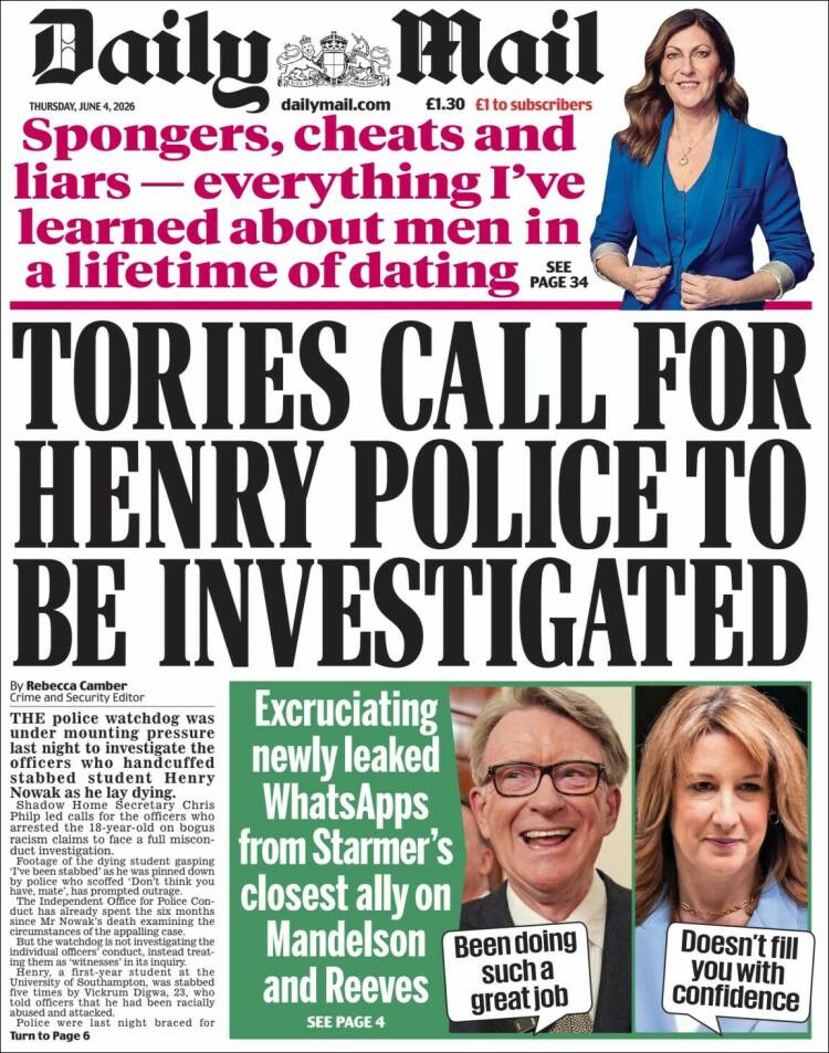 Portada de Daily Mail (Reino Unido)