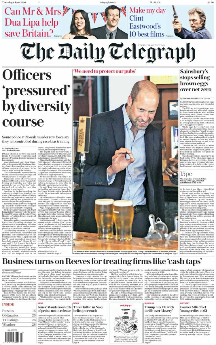 Portada de Daily Telegraph (Reino Unido)