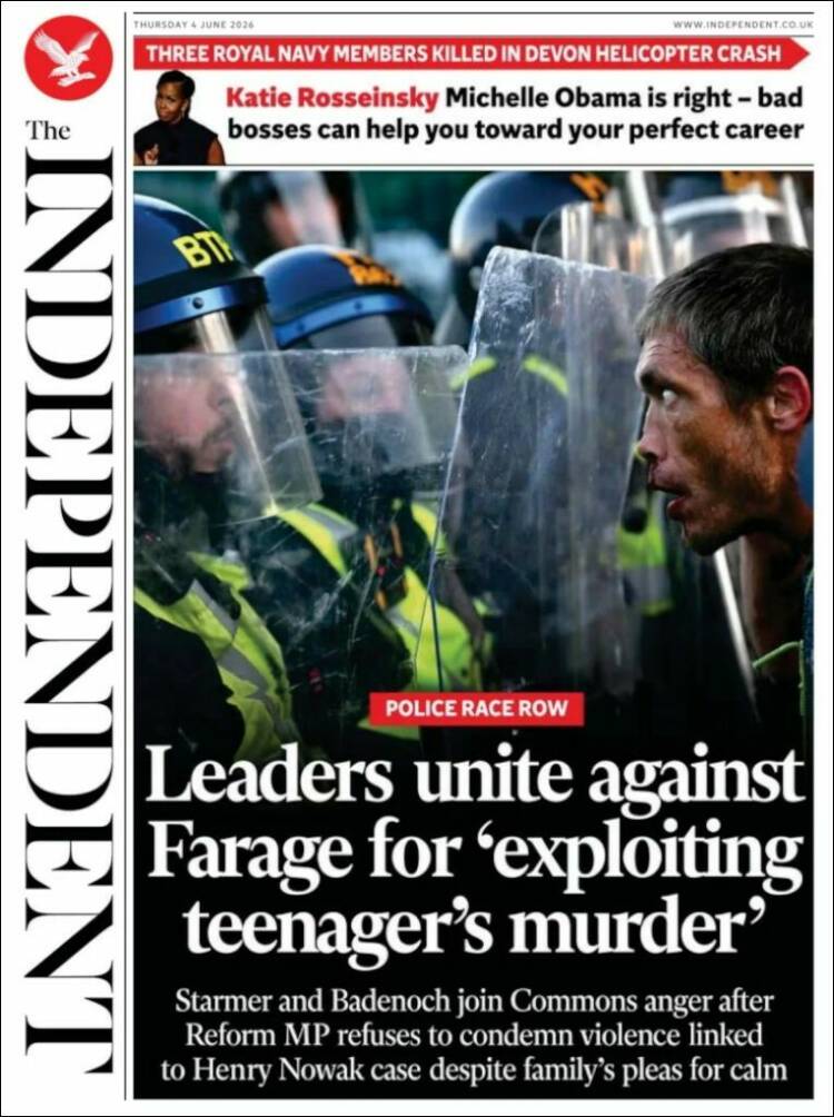Portada de The Independent (Reino Unido)