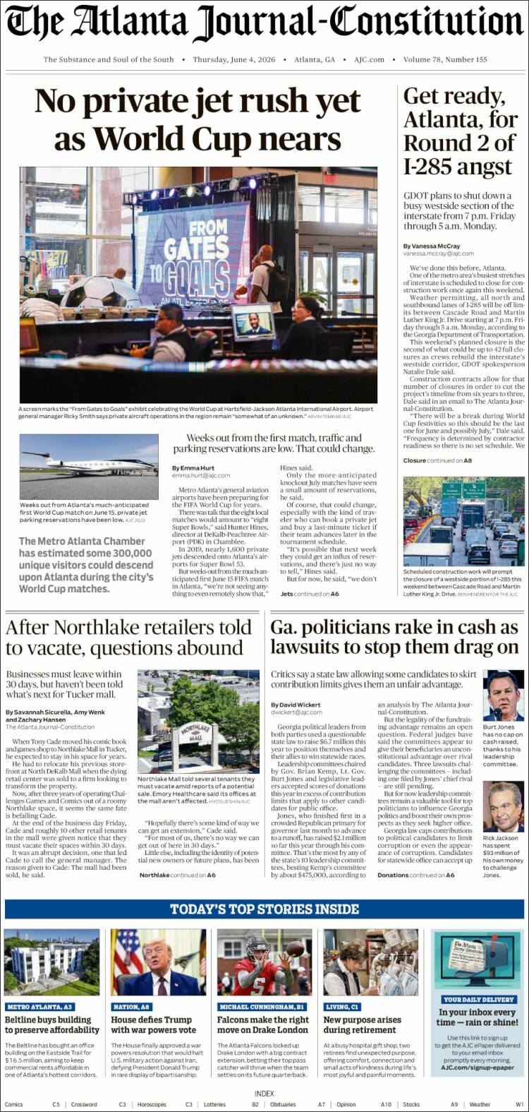 Portada de The Atlanta Journal-Constitution (USA)