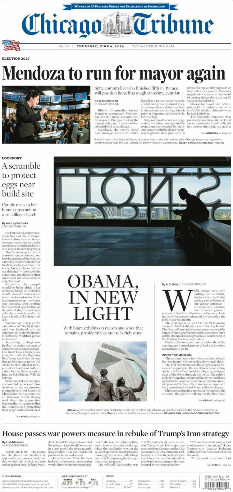 Portada de Chicago Tribune (USA)